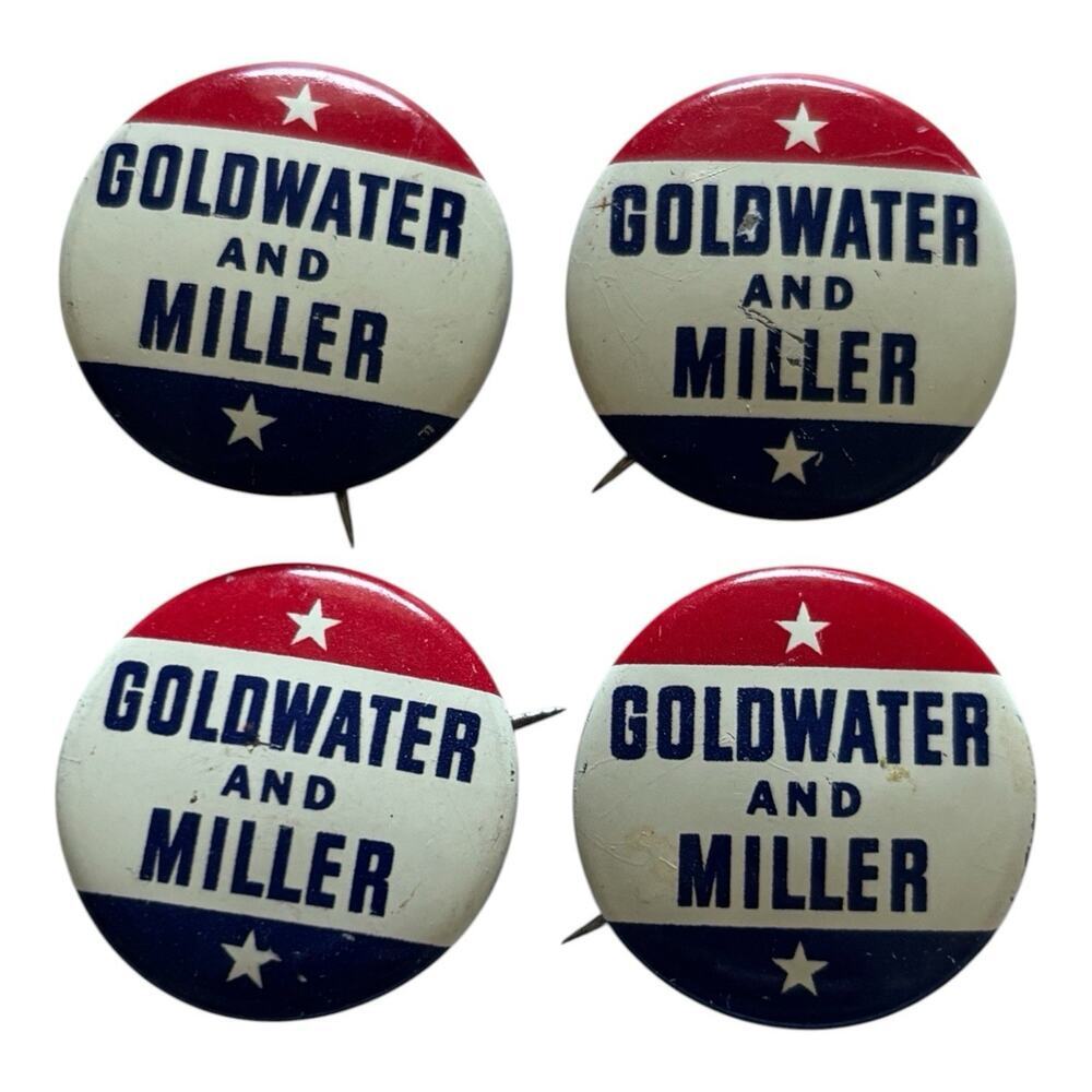 Set Of 4 1964 Goldwater Miller Presidential Campaign Metal Pin-back Button